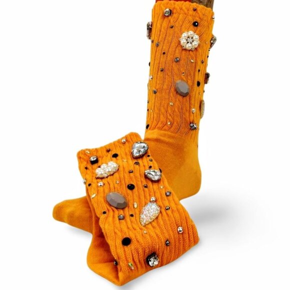 Simply Chic Golden Yellow Crystal Rhinestone Slouch Junk Socks "Baby" YS1507 - Picture 2 of 4